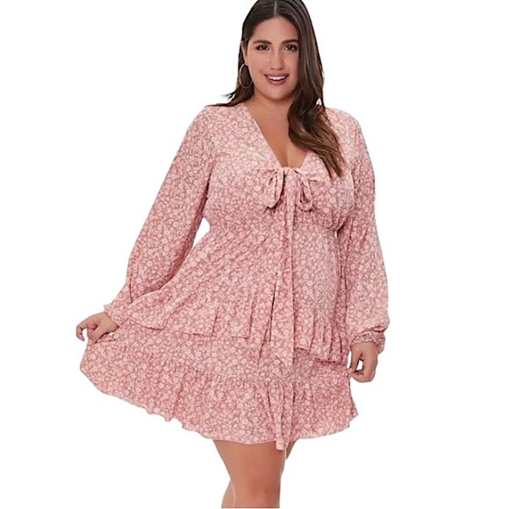 Forever 21 Plus Size Pink Floral Print Tiered Dress NWOT Valentines Day
